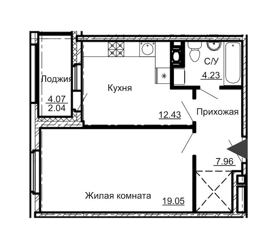 Однокомнатная квартира в : площадь 45.71 м2 , этаж: 8 – купить в Санкт-Петербурге