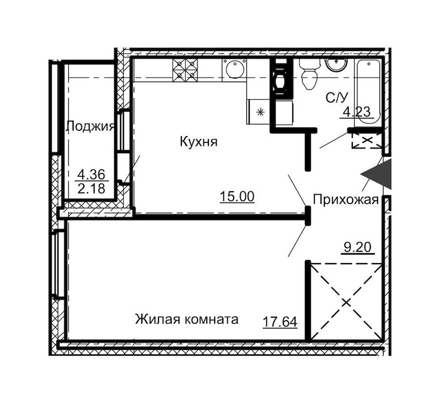 Однокомнатная квартира в : площадь 48.25 м2 , этаж: 3 - 6 – купить в Санкт-Петербурге