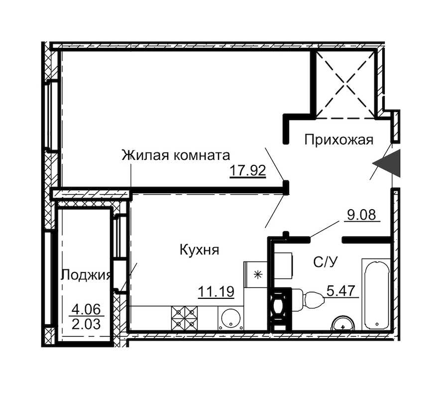 Однокомнатная квартира в : площадь 45.69 м2 , этаж: 3 – купить в Санкт-Петербурге