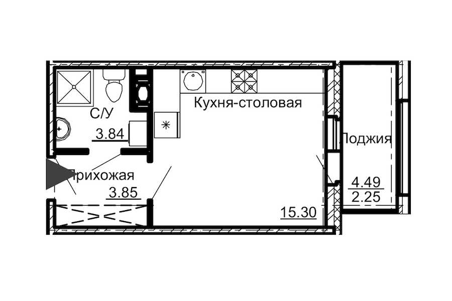 Студия в : площадь 25.24 м2 , этаж: 12 – купить в Санкт-Петербурге