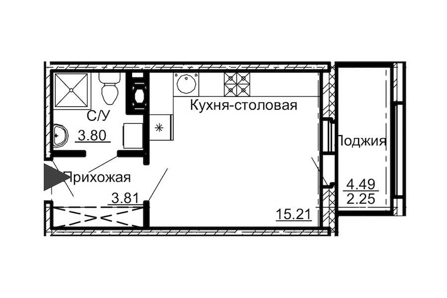 Студия в : площадь 25.07 м2 , этаж: 9 – купить в Санкт-Петербурге