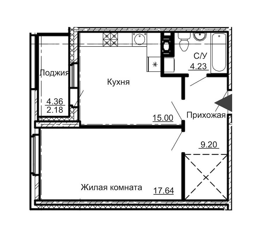 Однокомнатная квартира в : площадь 48.25 м2 , этаж: 11 – купить в Санкт-Петербурге