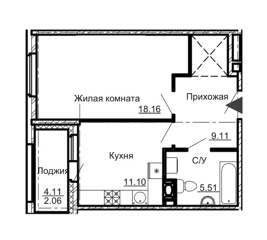 Однокомнатная квартира в : площадь 45.94 м2 , этаж: 13 – купить в Санкт-Петербурге