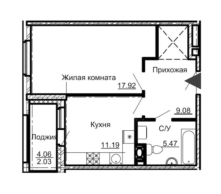 Однокомнатная квартира в : площадь 45.69 м2 , этаж: 8 – купить в Санкт-Петербурге