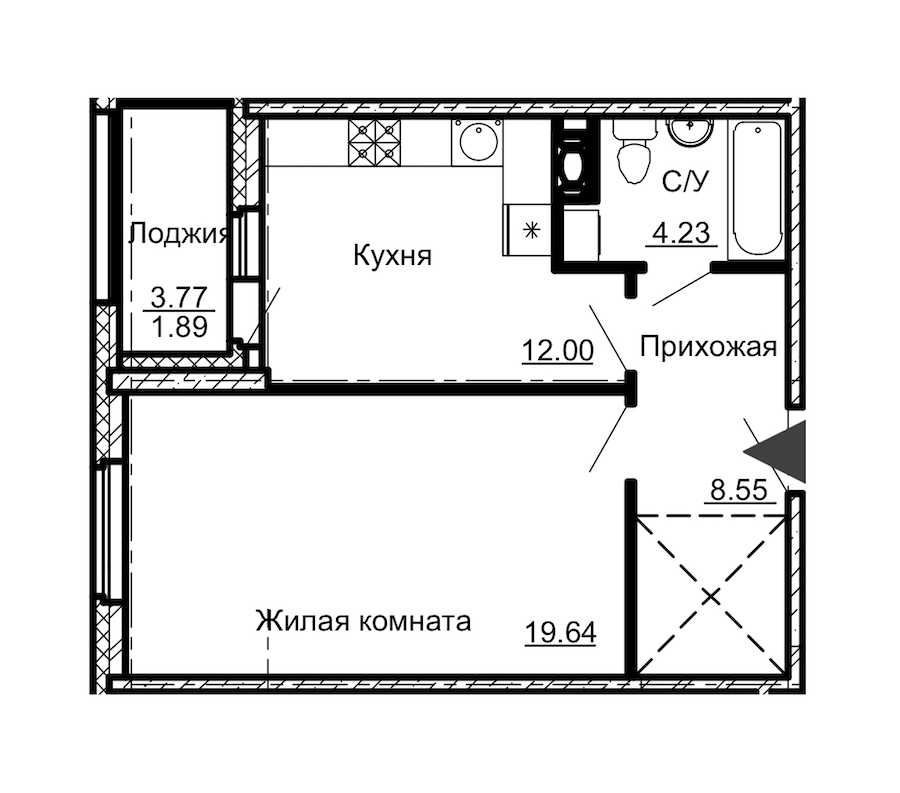 Однокомнатная квартира в : площадь 46.31 м2 , этаж: 3 - 5 – купить в Санкт-Петербурге