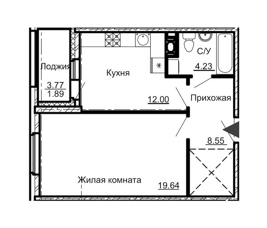 Однокомнатная квартира в : площадь 46.31 м2 , этаж: 8 – купить в Санкт-Петербурге