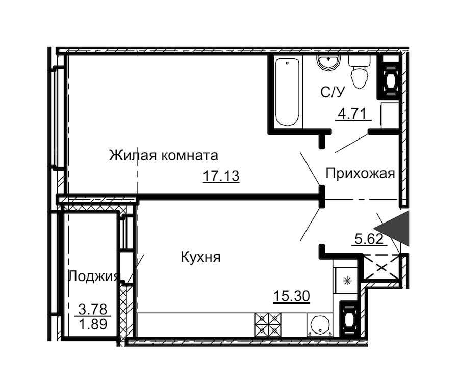 Однокомнатная квартира в : площадь 44.65 м2 , этаж: 15 – купить в Санкт-Петербурге