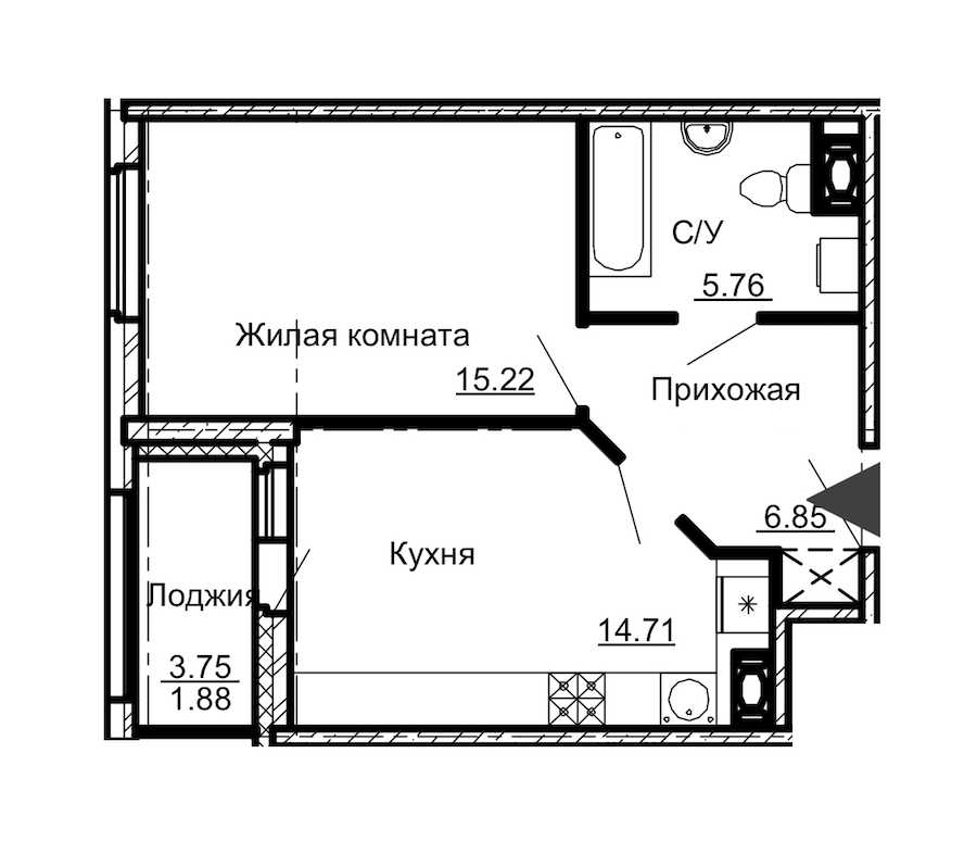Однокомнатная квартира в : площадь 44.42 м2 , этаж: 9 – купить в Санкт-Петербурге