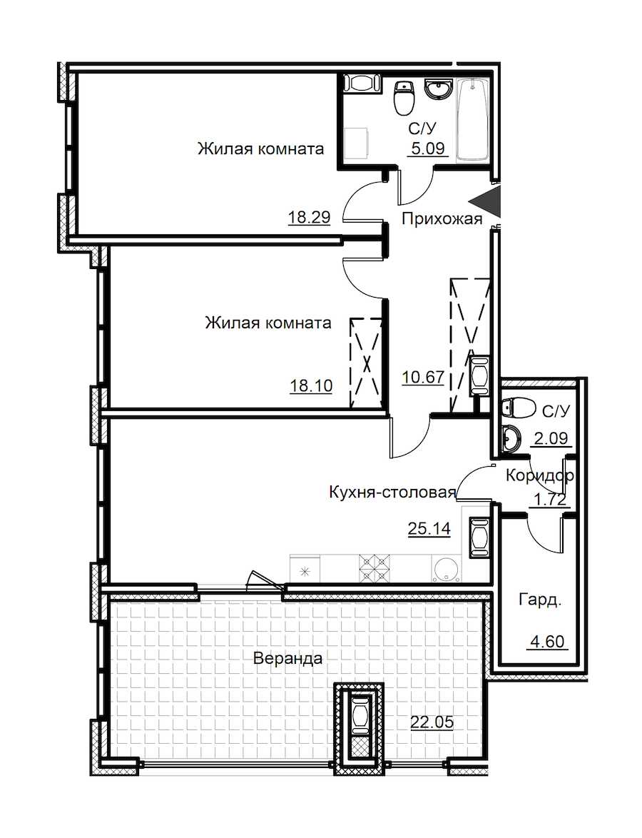 Двухкомнатная квартира в Аквилон-Инвест: площадь 107.75 м2 , этаж: 15 – купить в Санкт-Петербурге