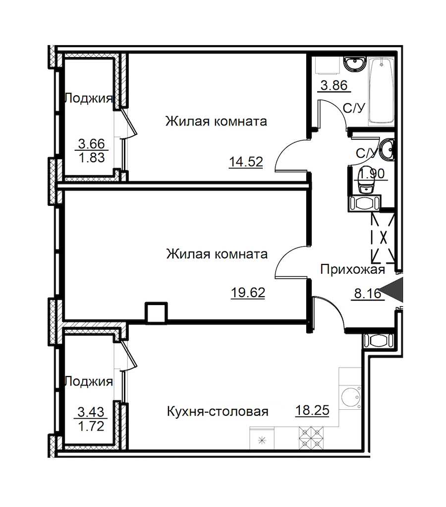 Двухкомнатная квартира в Аквилон-Инвест: площадь 69.86 м2 , этаж: 16 – купить в Санкт-Петербурге