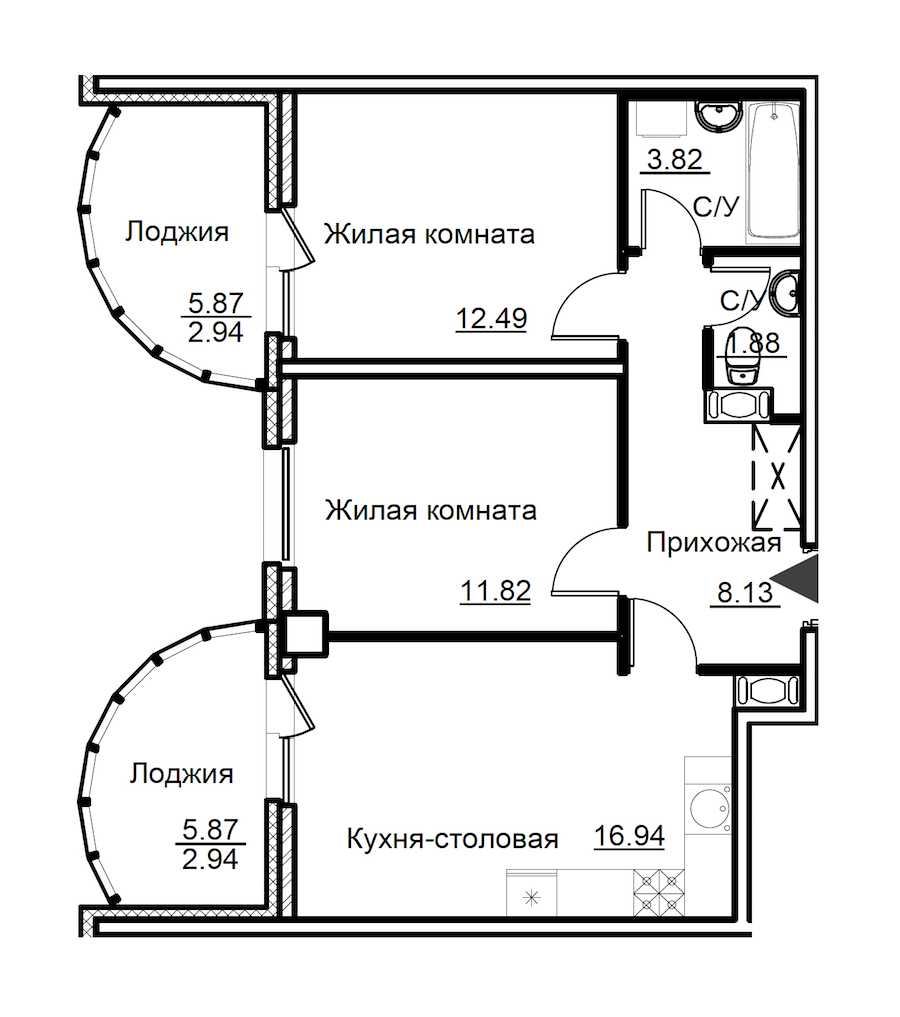 Двухкомнатная квартира в Аквилон-Инвест: площадь 60.96 м2 , этаж: 5 – купить в Санкт-Петербурге