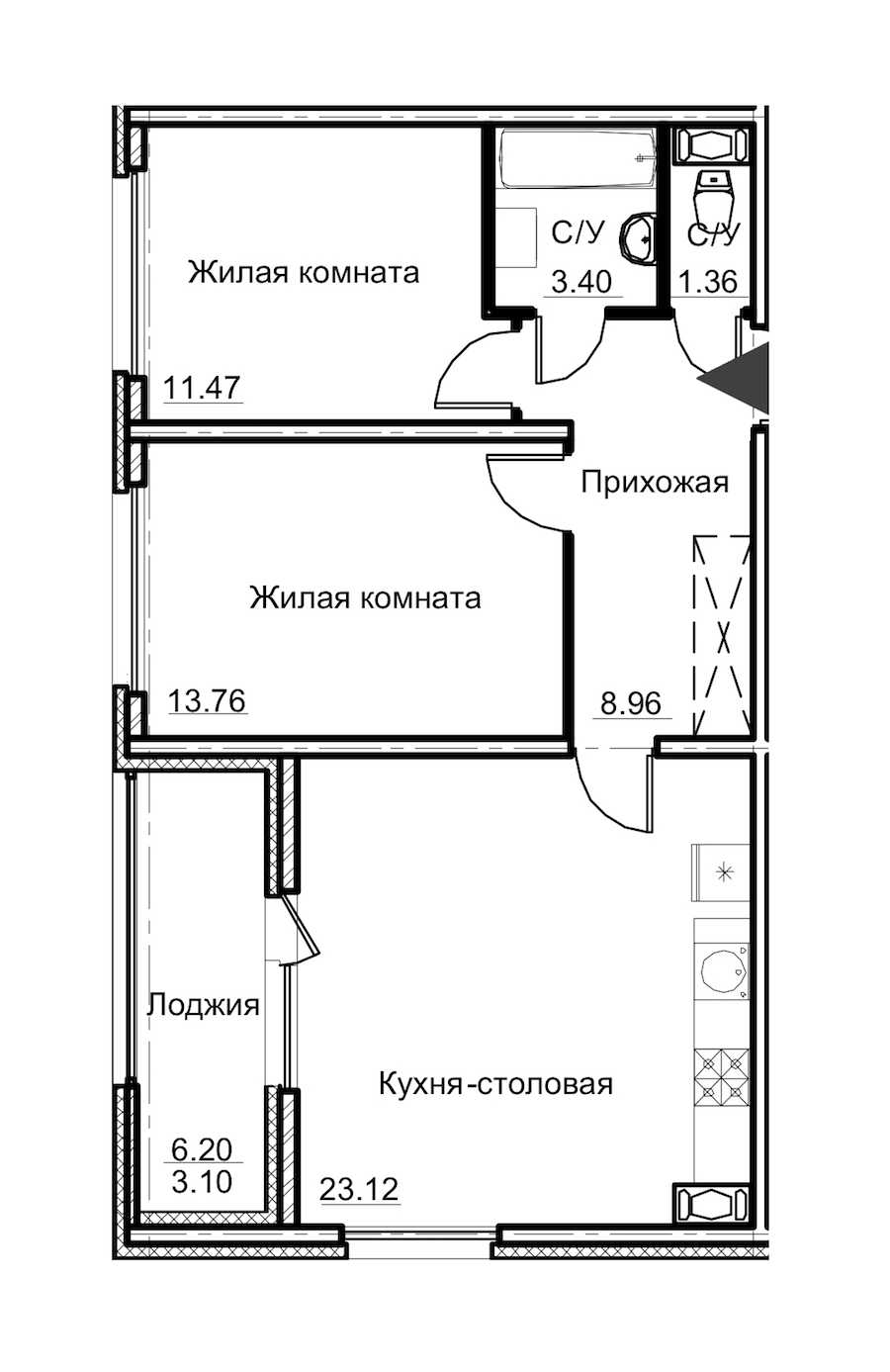 Двухкомнатная квартира в : площадь 65.17 м2 , этаж: 6 – купить в Санкт-Петербурге