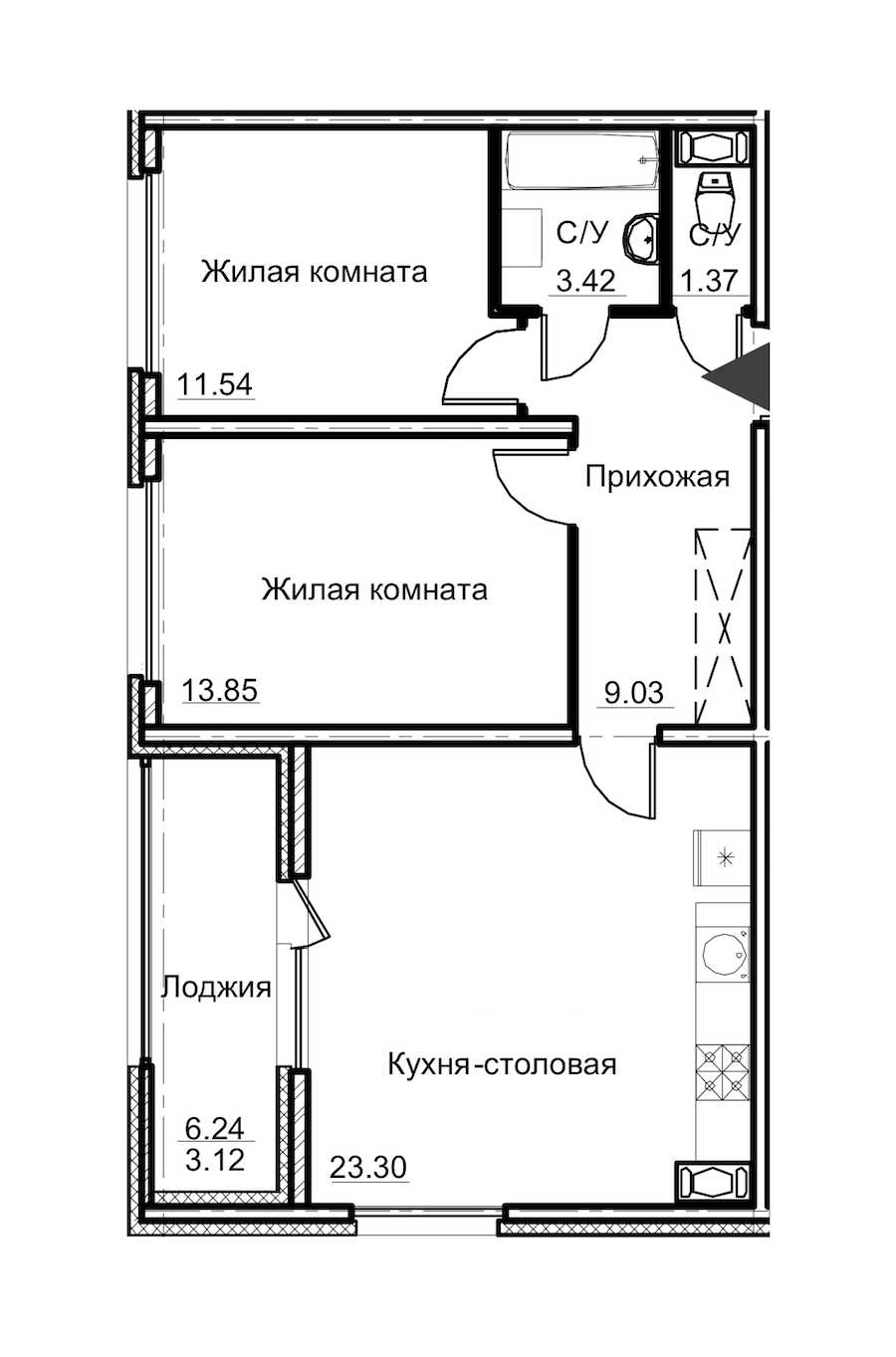 Двухкомнатная квартира в : площадь 65.63 м2 , этаж: 8 – купить в Санкт-Петербурге