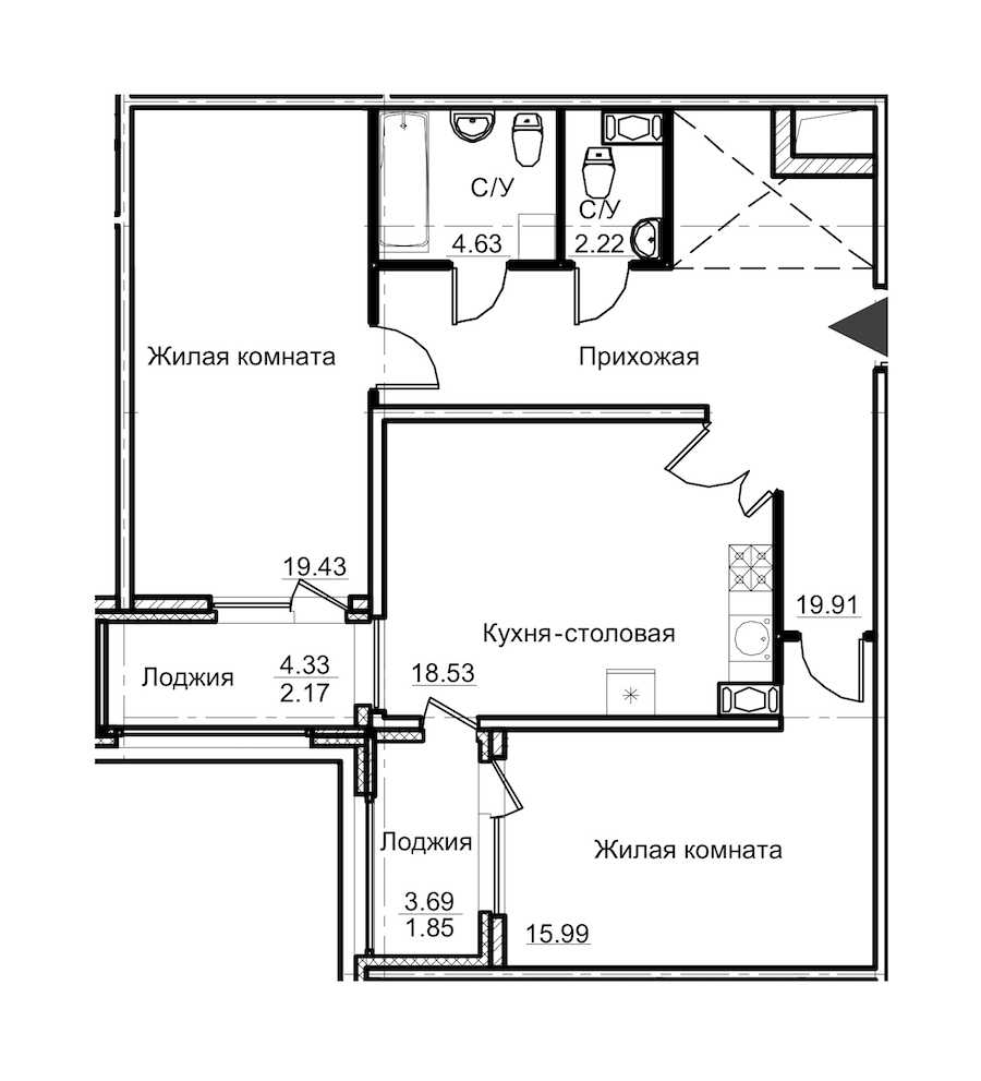 Двухкомнатная квартира в : площадь 84.73 м2 , этаж: 10 – купить в Санкт-Петербурге