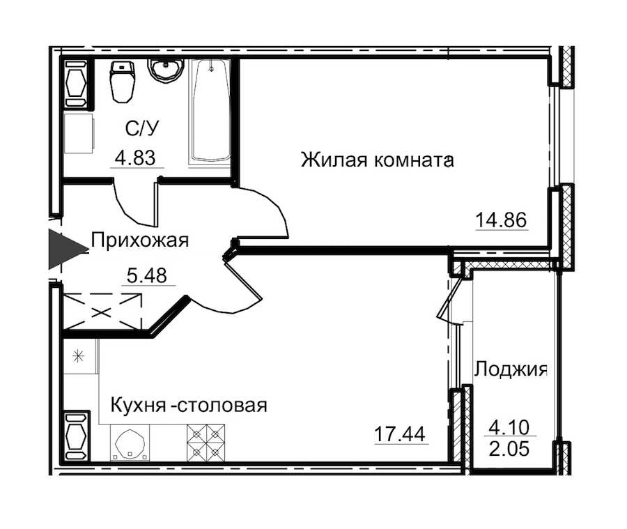 Однокомнатная квартира в : площадь 44.66 м2 , этаж: 9 – купить в Санкт-Петербурге