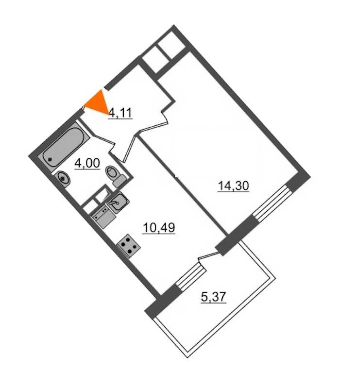 Однокомнатная квартира в : площадь 34.51 м2 , этаж: 2 – купить в Санкт-Петербурге