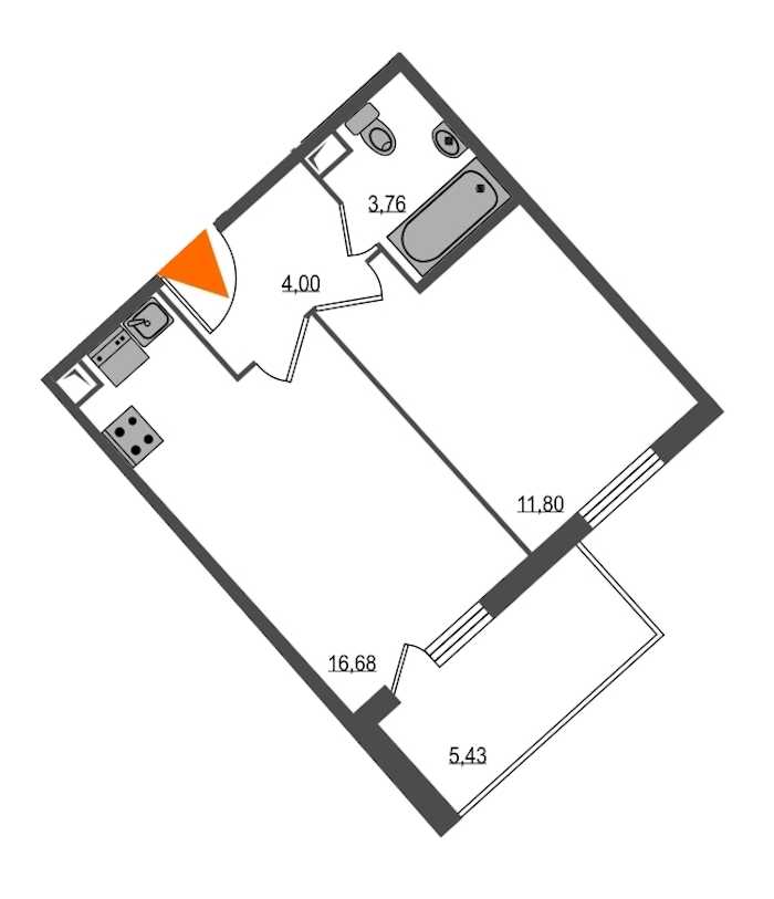Однокомнатная квартира в : площадь 38.96 м2 , этаж: 2 – купить в Санкт-Петербурге