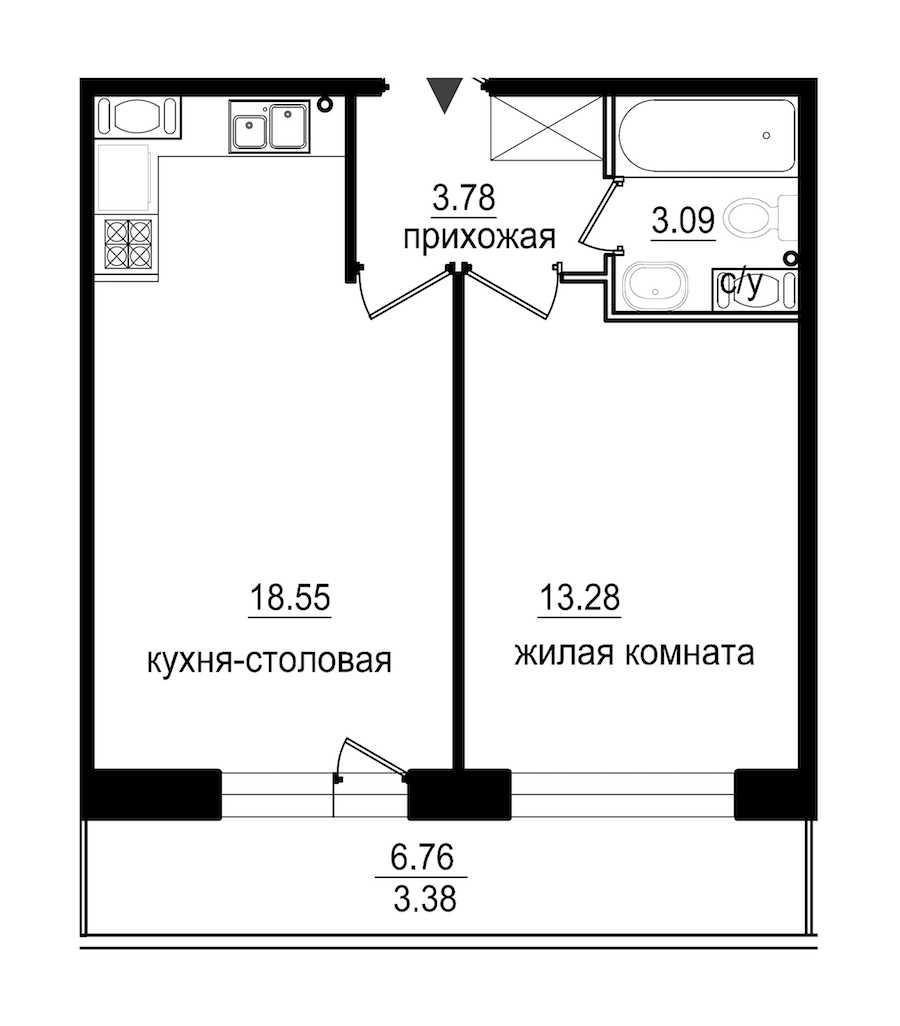 Однокомнатная квартира в : площадь 42.08 м2 , этаж: 3 – купить в Санкт-Петербурге