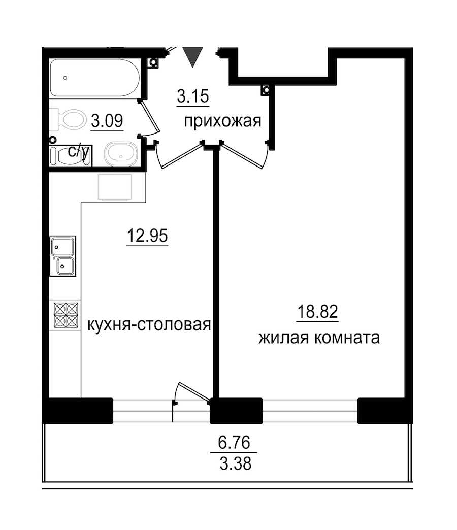 Однокомнатная квартира в : площадь 41.39 м2 , этаж: 3 – купить в Санкт-Петербурге