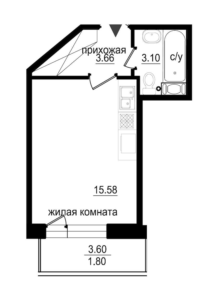Студия в : площадь 24.14 м2 , этаж: 2 – купить в Санкт-Петербурге