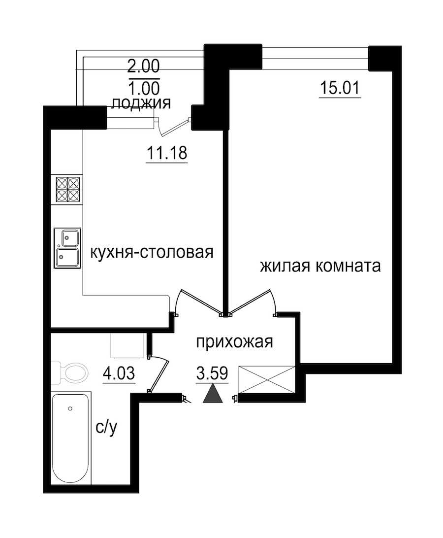 Однокомнатная квартира в : площадь 34.81 м2 , этаж: 1 – купить в Санкт-Петербурге