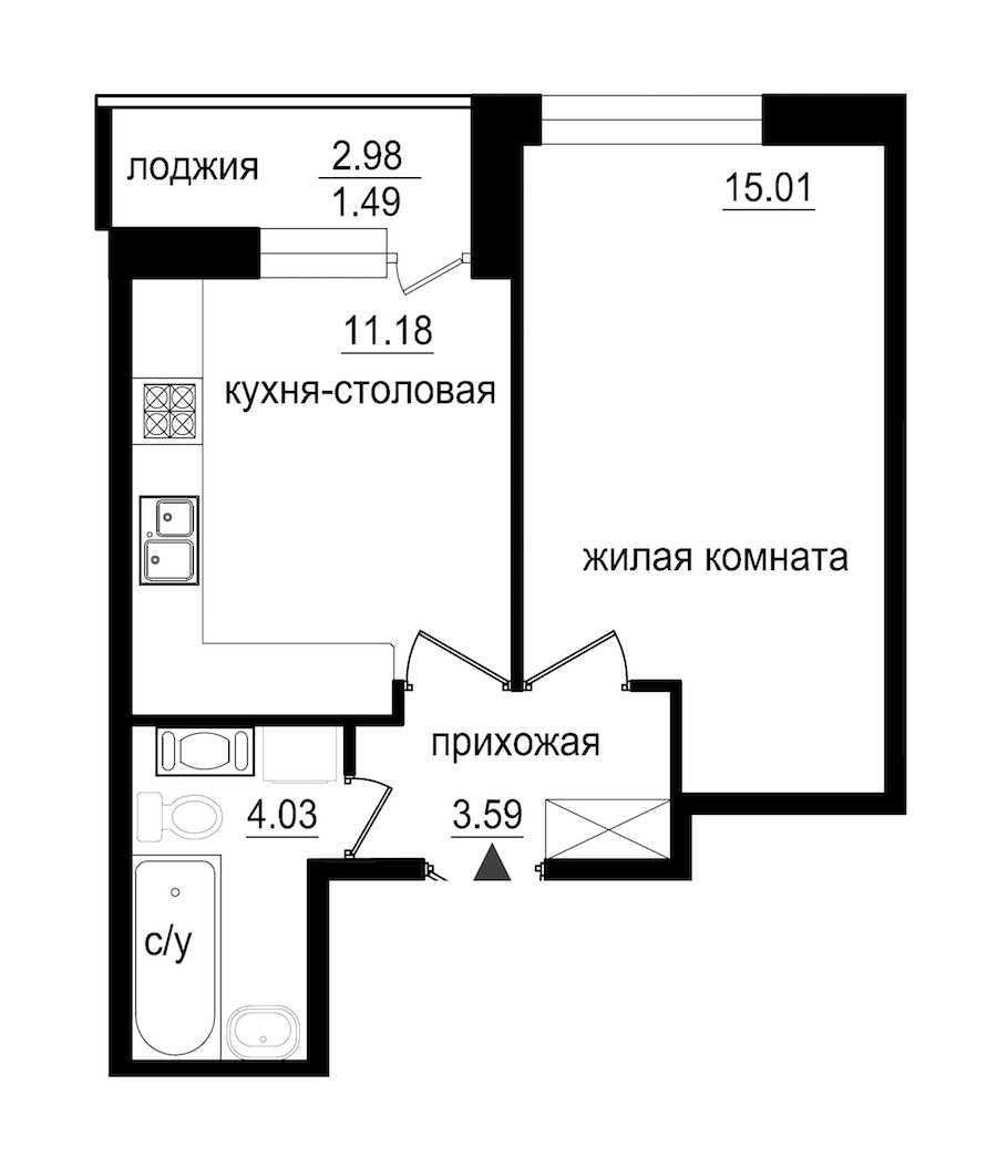 Однокомнатная квартира в : площадь 35.3 м2 , этаж: 2 – купить в Санкт-Петербурге