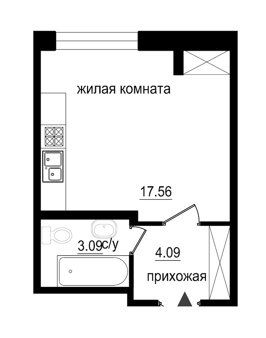 Студия в : площадь 24.74 м2 , этаж: 1 – купить в Санкт-Петербурге