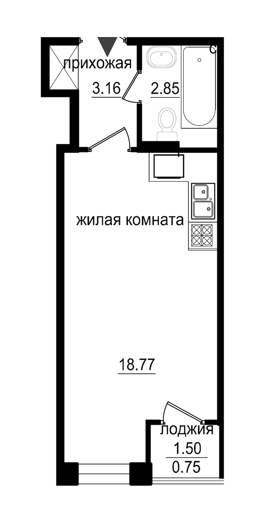 Студия в : площадь 25.53 м2 , этаж: 1 – купить в Санкт-Петербурге