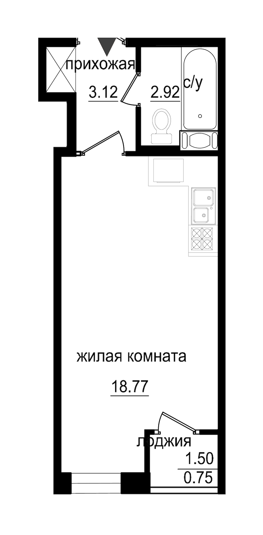 Студия в : площадь 25.56 м2 , этаж: 2 – купить в Санкт-Петербурге