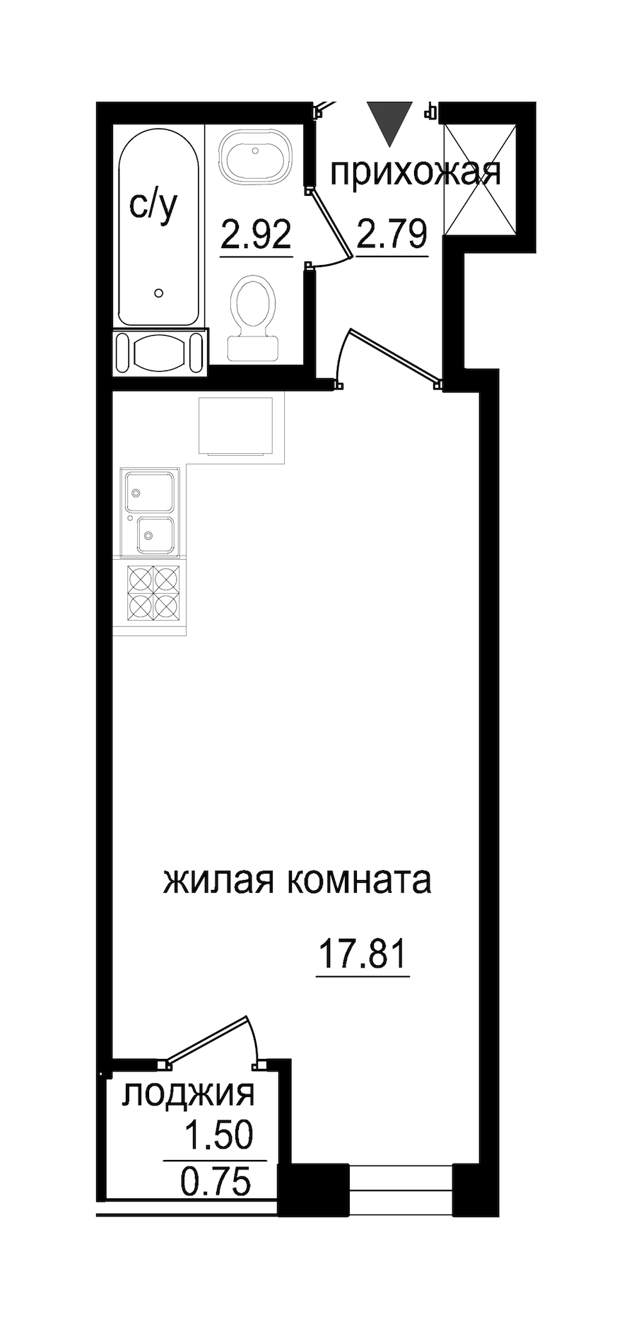 Студия в : площадь 24.27 м2 , этаж: 2 – купить в Санкт-Петербурге