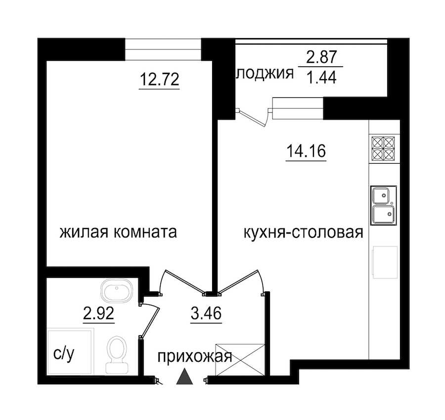 Однокомнатная квартира в : площадь 34.7 м2 , этаж: 1 – купить в Санкт-Петербурге