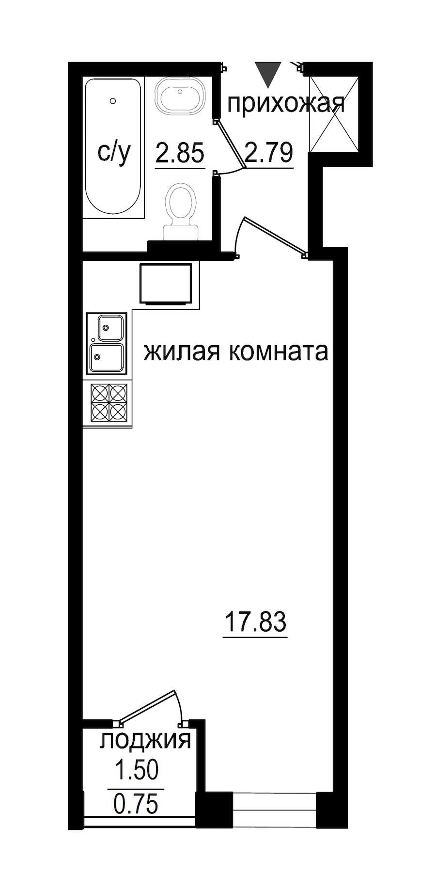 Студия в : площадь 24.22 м2 , этаж: 1 – купить в Санкт-Петербурге