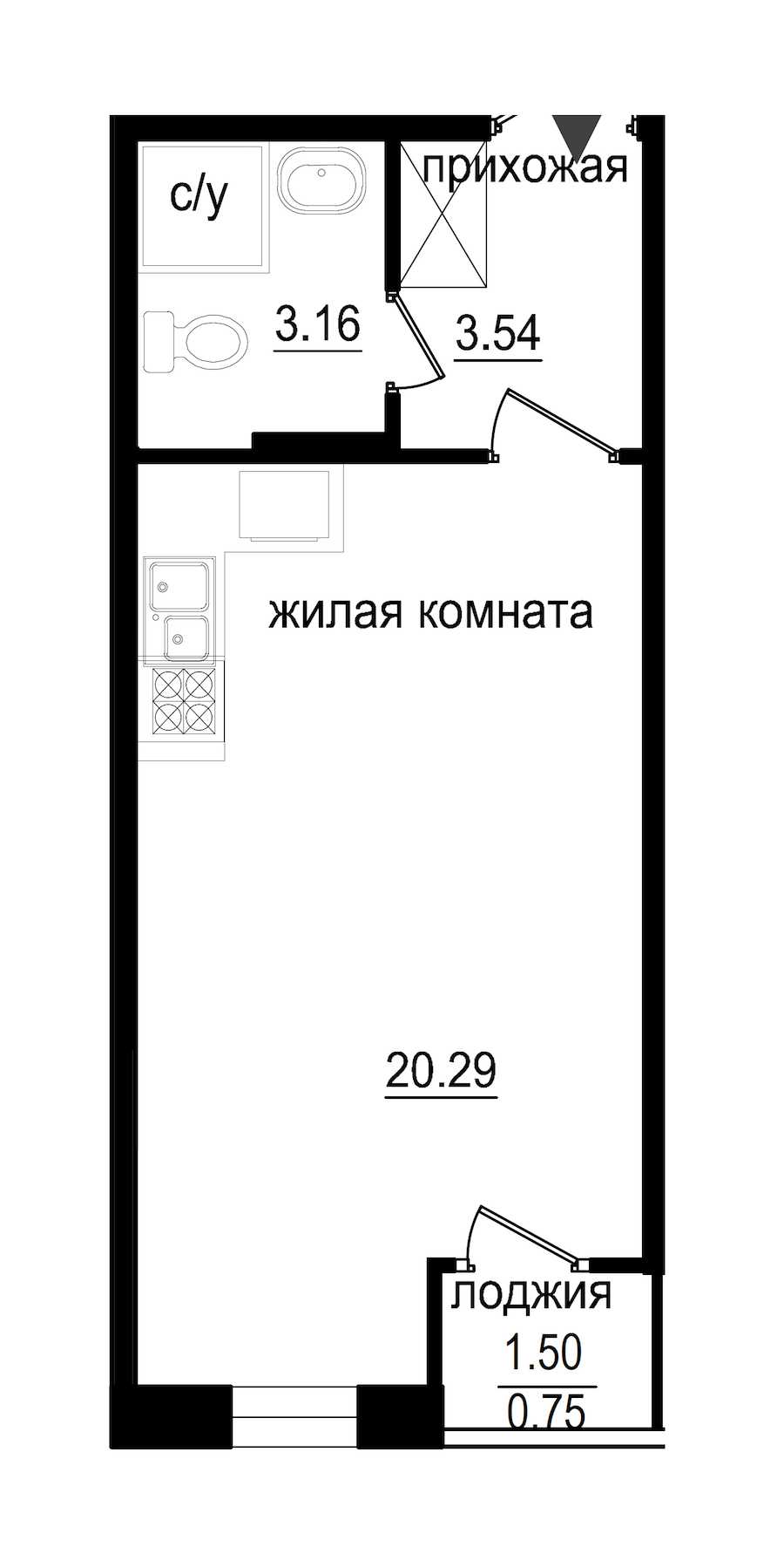 Студия в : площадь 27.74 м2 , этаж: 1 – купить в Санкт-Петербурге