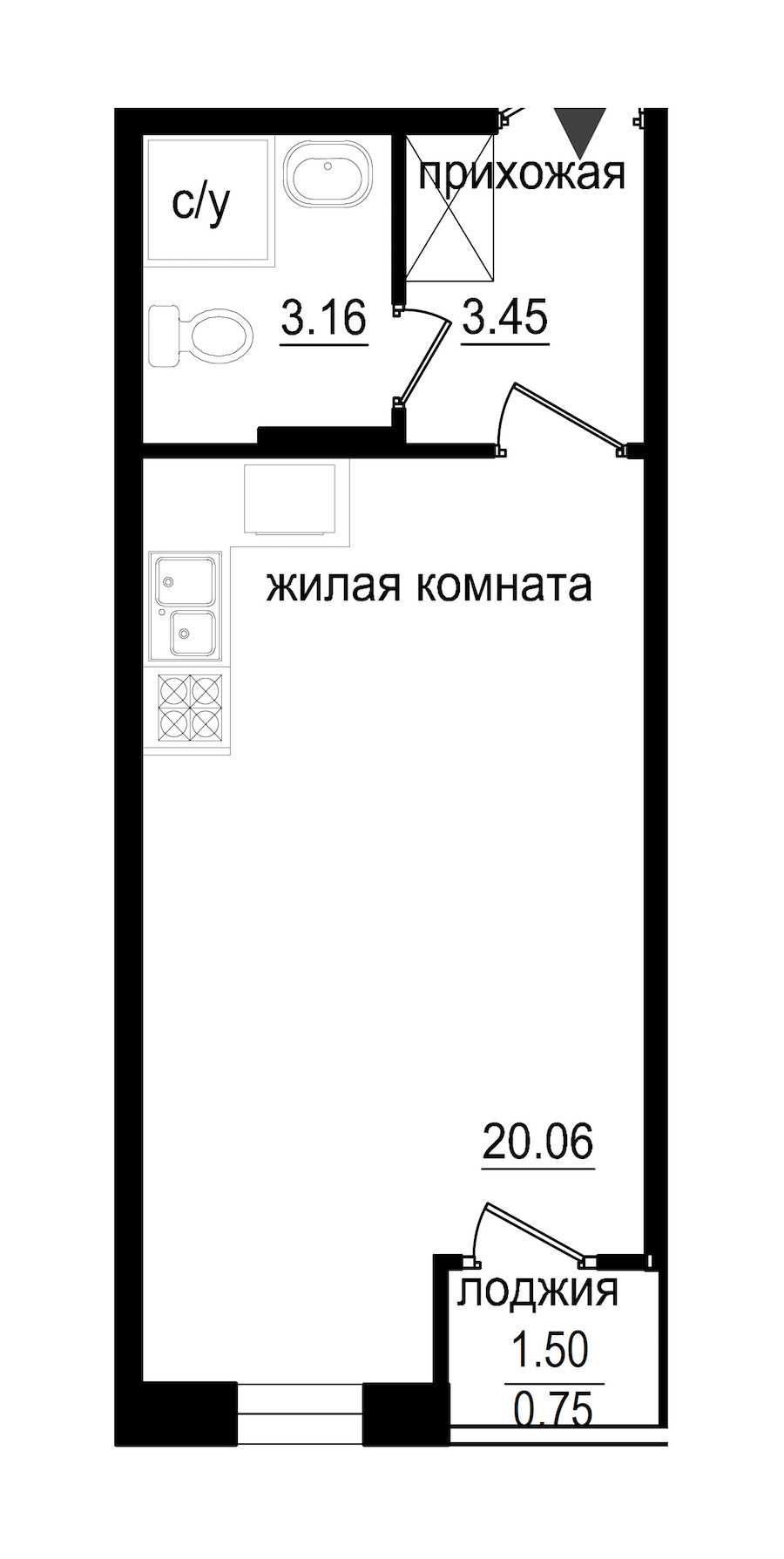 Студия в : площадь 27.42 м2 , этаж: 1 – купить в Санкт-Петербурге