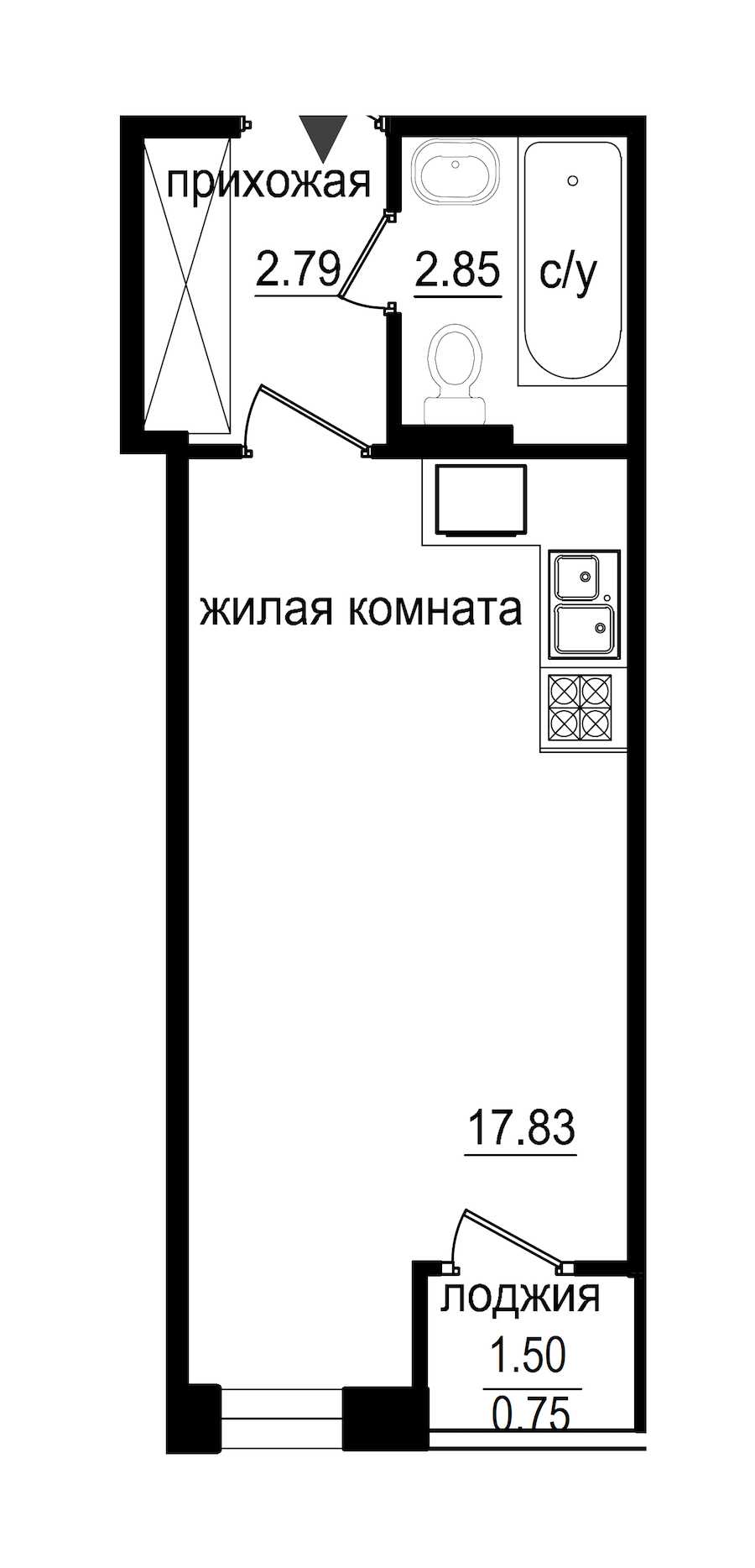 Студия в : площадь 24.22 м2 , этаж: 1 – купить в Санкт-Петербурге