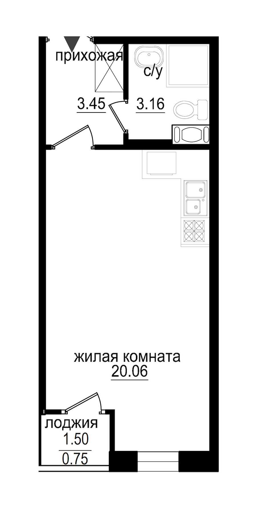 Студия в : площадь 27.42 м2 , этаж: 2 – купить в Санкт-Петербурге