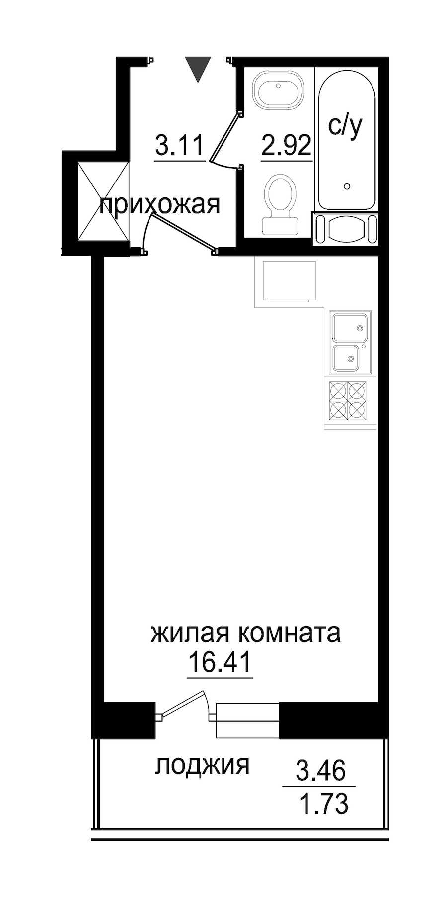 Студия в : площадь 24.17 м2 , этаж: 6 – купить в Санкт-Петербурге