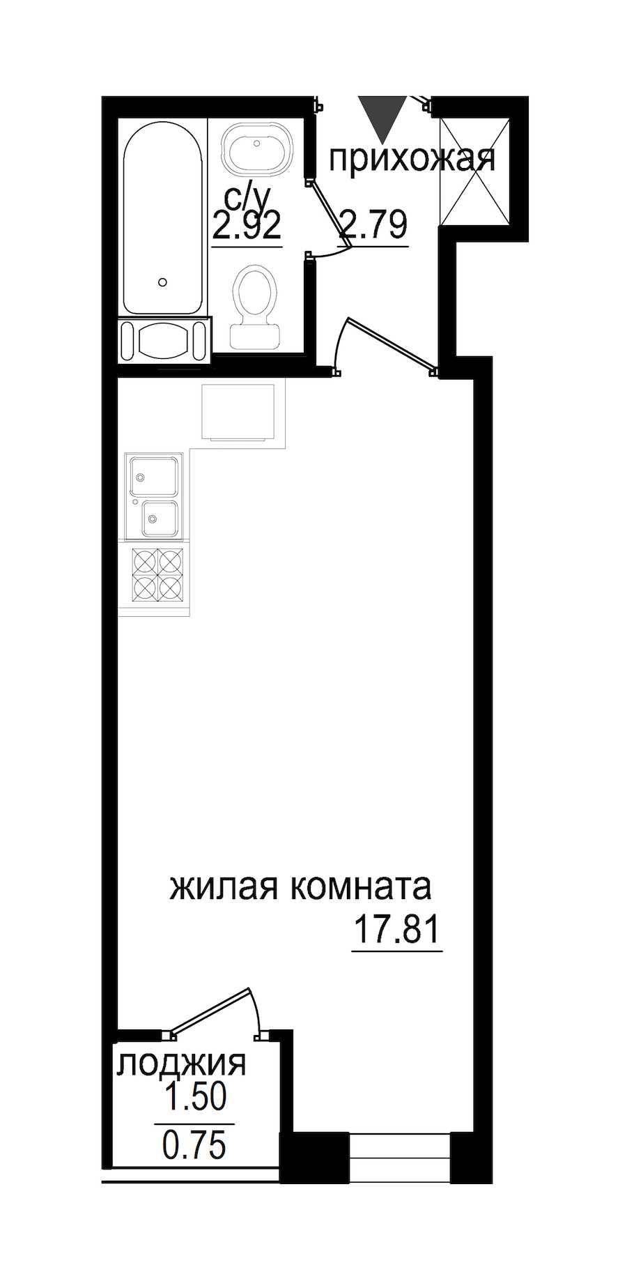 Студия в : площадь 24.27 м2 , этаж: 3 – купить в Санкт-Петербурге