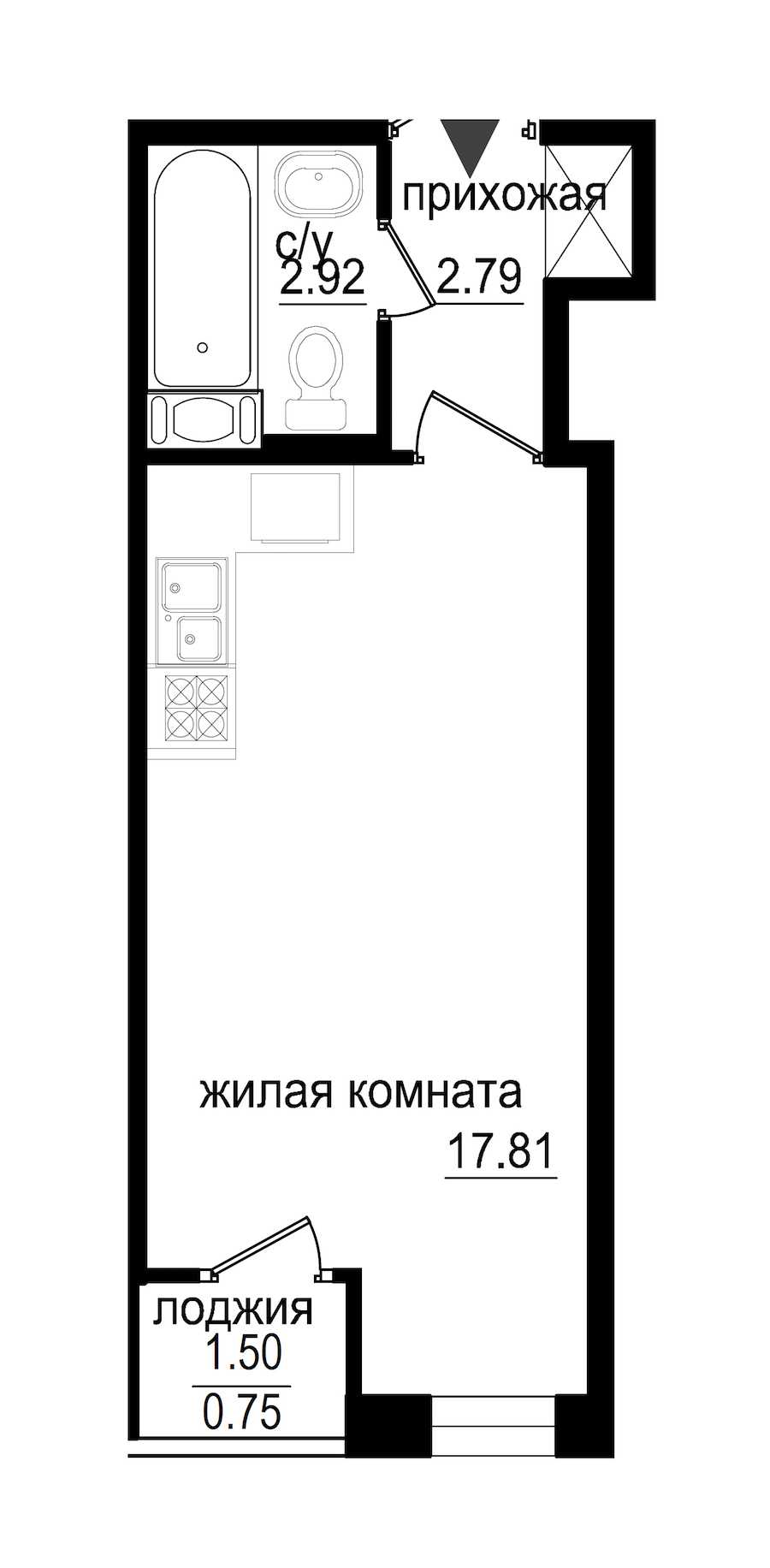 Студия в : площадь 24.27 м2 , этаж: 2 – купить в Санкт-Петербурге