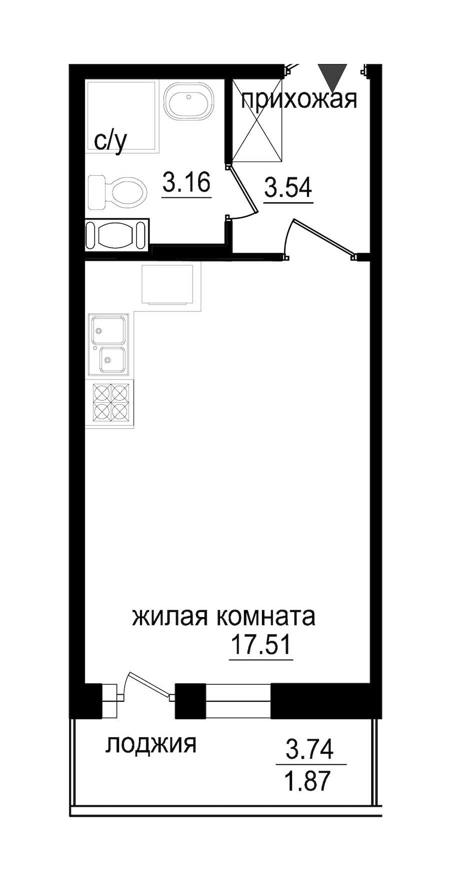 Студия в : площадь 26.08 м2 , этаж: 5 – купить в Санкт-Петербурге