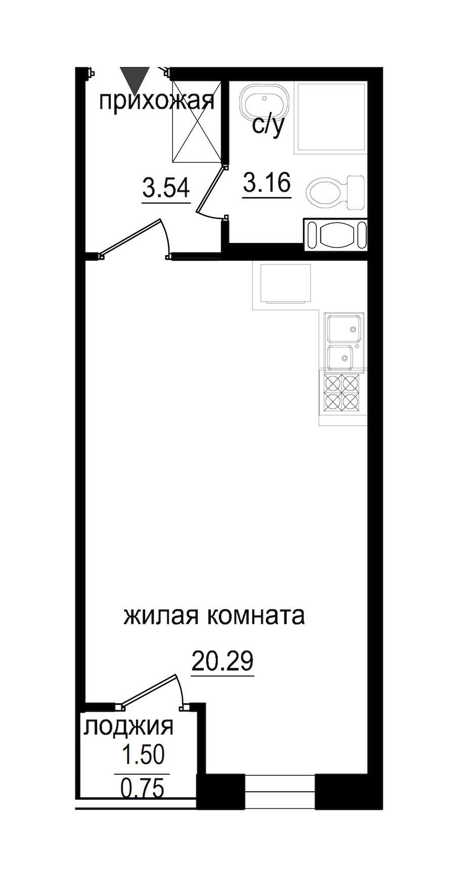 Студия в : площадь 27.74 м2 , этаж: 2 – купить в Санкт-Петербурге