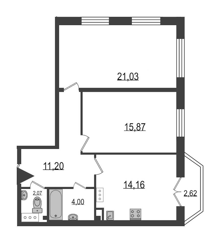 Двухкомнатная квартира в : площадь 66.06 м2 , этаж: 4 – купить в Санкт-Петербурге