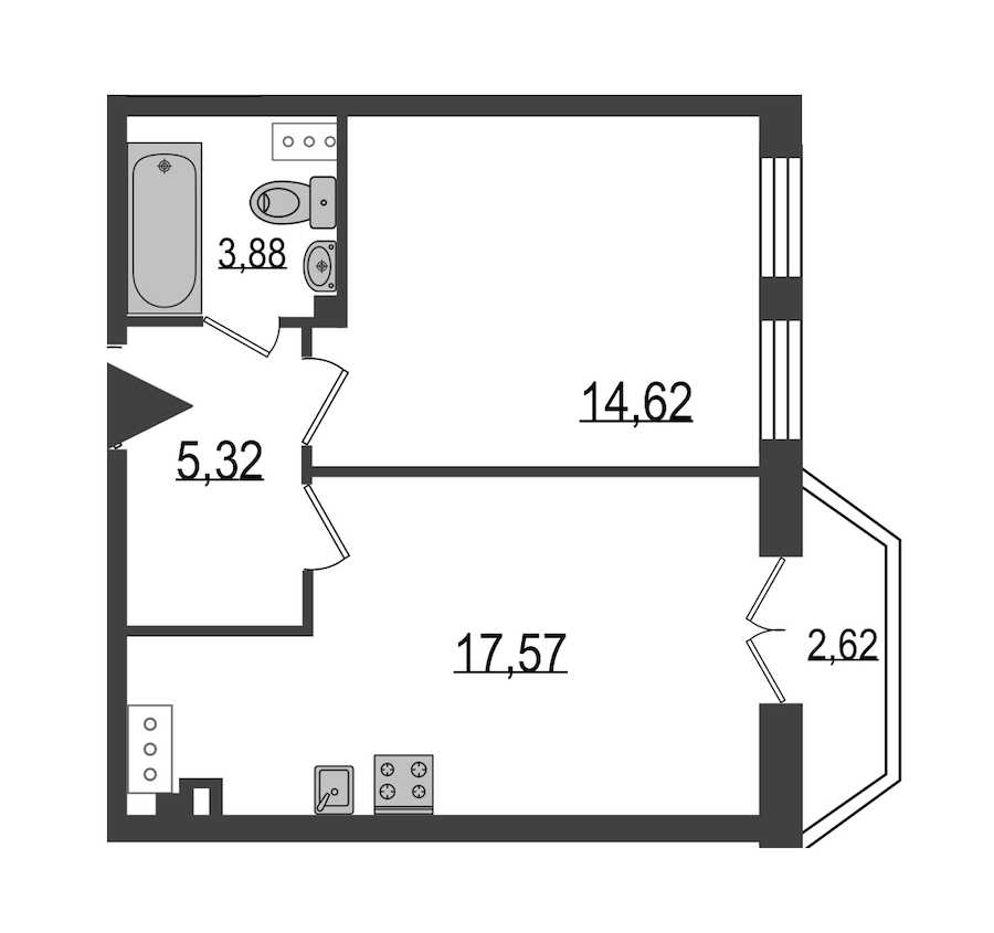 Однокомнатная квартира в : площадь 43.37 м2 , этаж: 5 – купить в Санкт-Петербурге