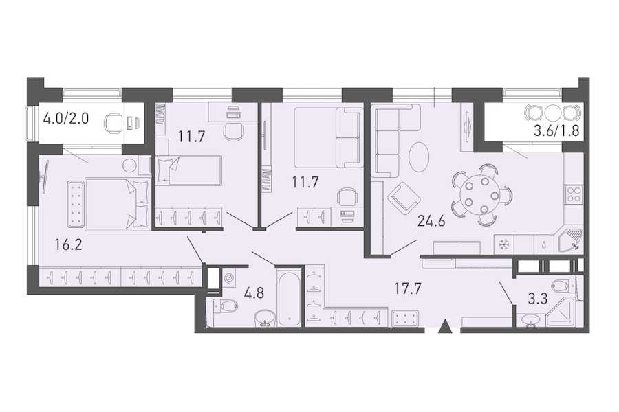 Трехкомнатная квартира в : площадь 93.8 м2 , этаж: 11 – купить в Санкт-Петербурге