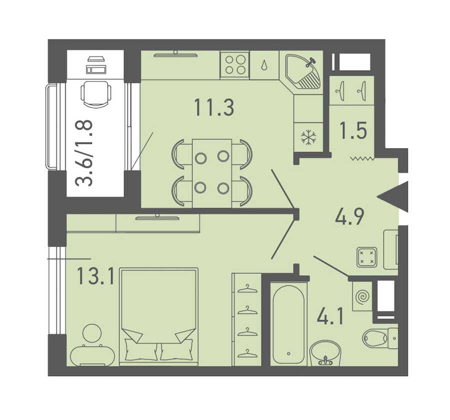 Однокомнатная квартира в : площадь 36.7 м2 , этаж: 3 – купить в Санкт-Петербурге
