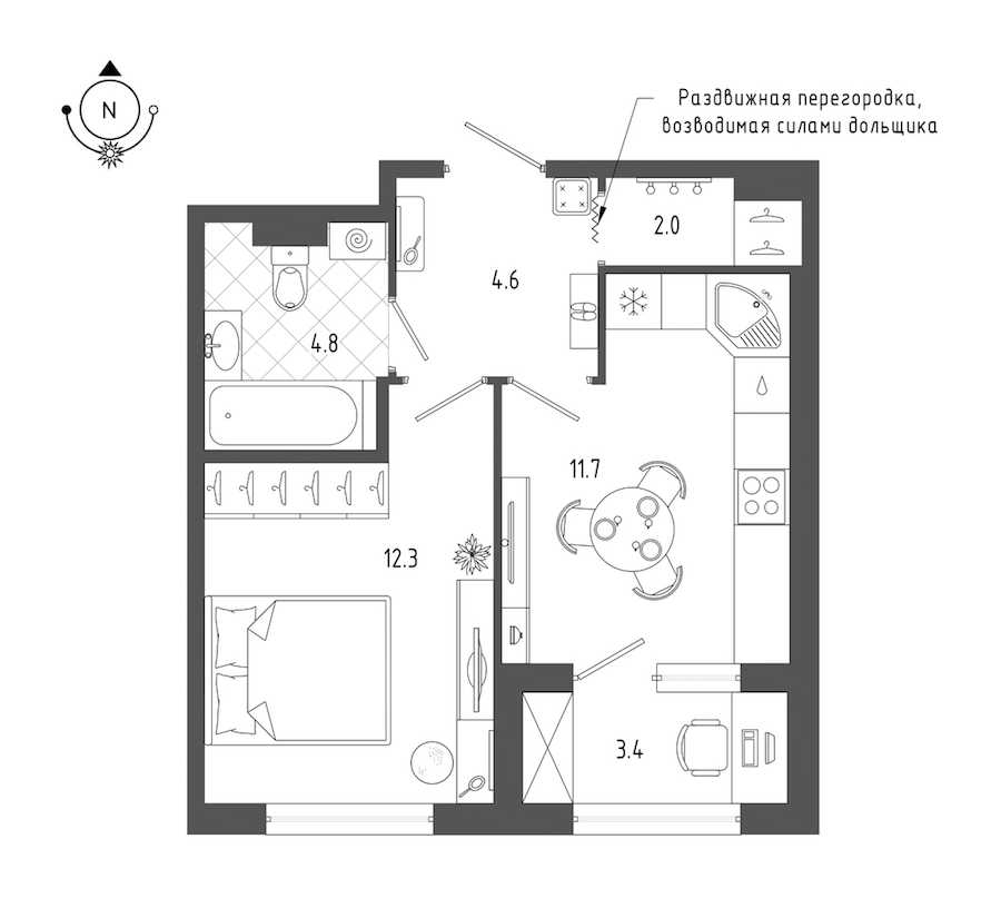 Однокомнатная квартира в : площадь 37.1 м2 , этаж: 2 – купить в Санкт-Петербурге