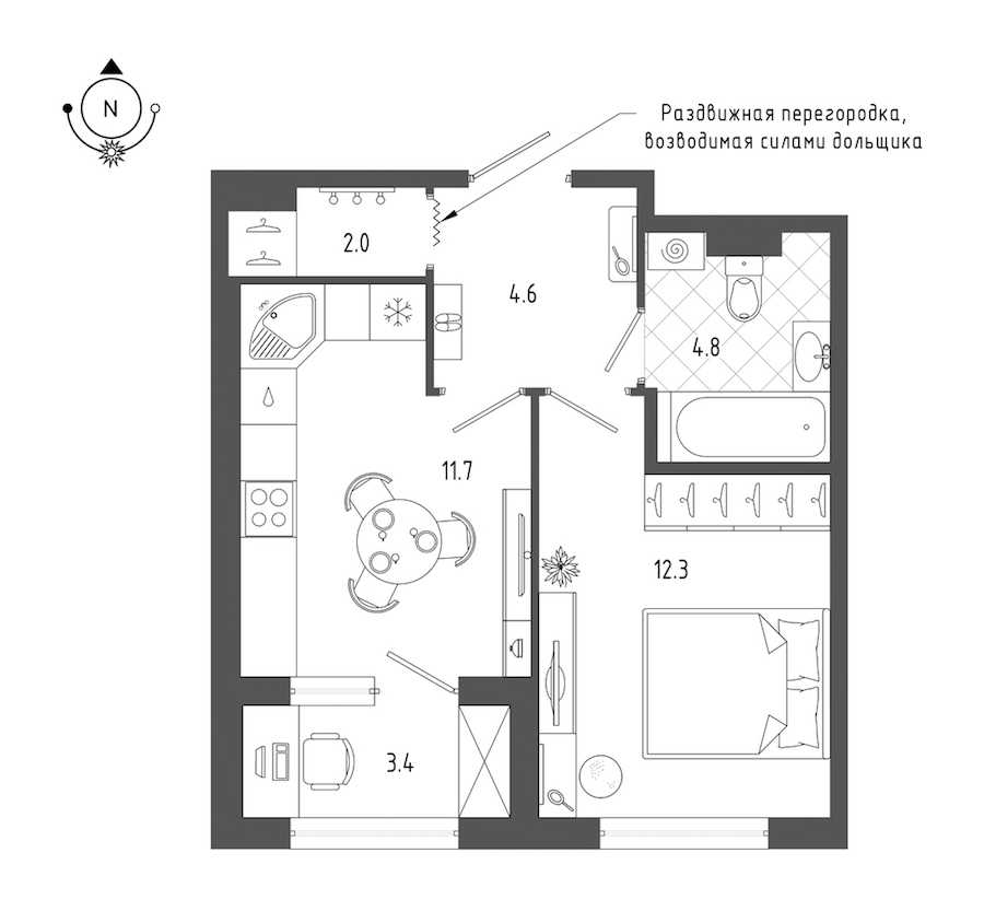 Однокомнатная квартира в : площадь 37.1 м2 , этаж: 2 – купить в Санкт-Петербурге