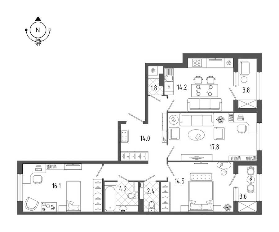 Трехкомнатная квартира в : площадь 88.7 м2 , этаж: 2 – купить в Санкт-Петербурге