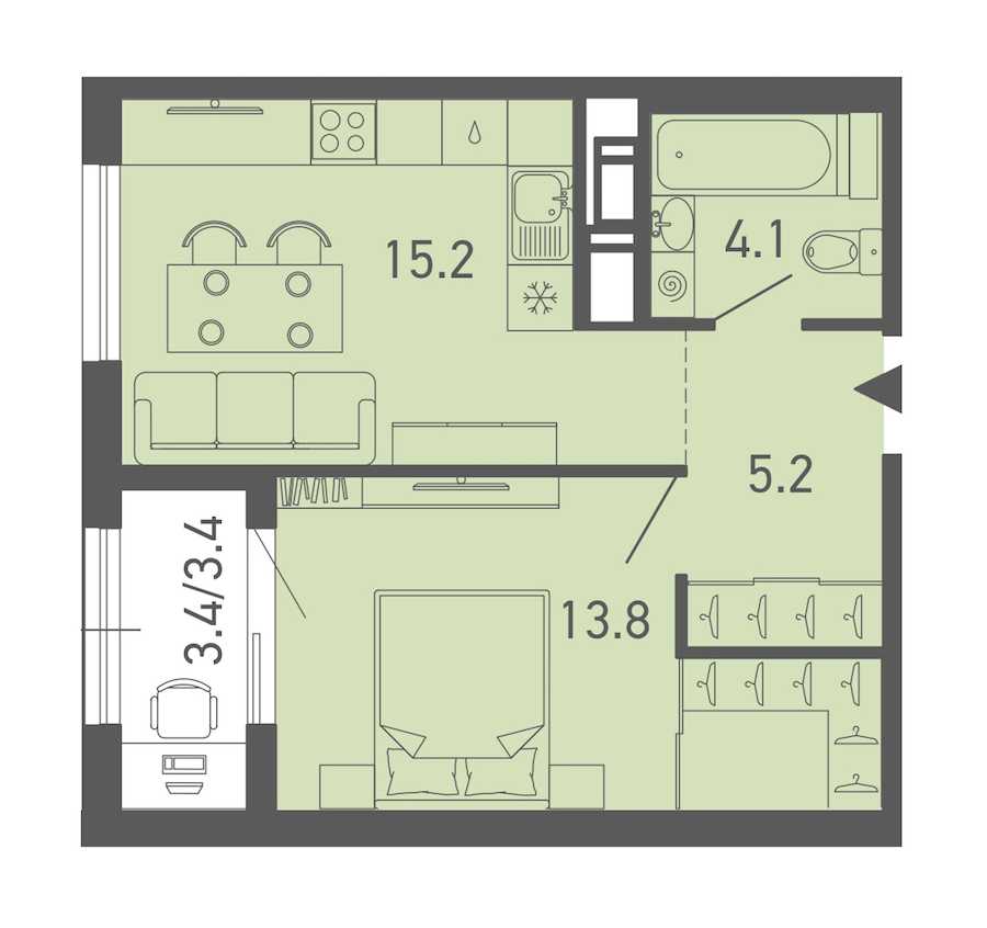 Однокомнатная квартира в : площадь 41.7 м2 , этаж: 6 – купить в Санкт-Петербурге