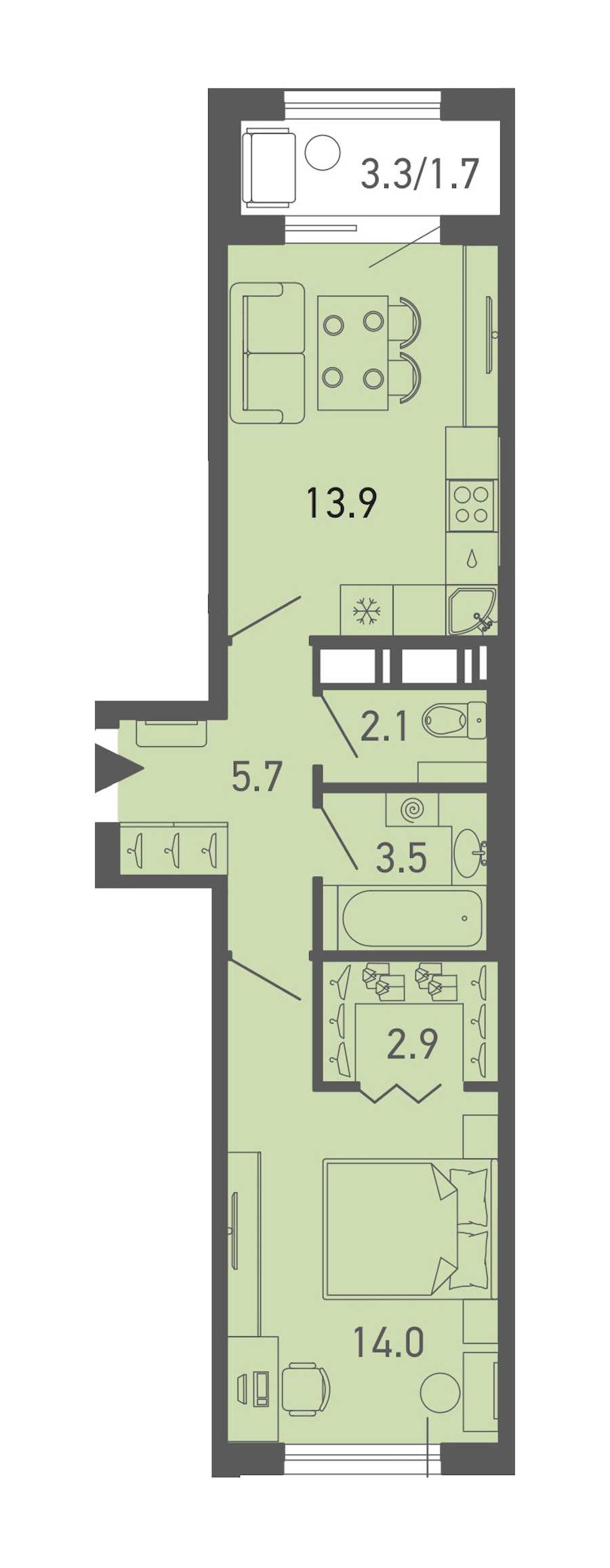 Однокомнатная квартира в : площадь 43.8 м2 , этаж: 3 – купить в Санкт-Петербурге